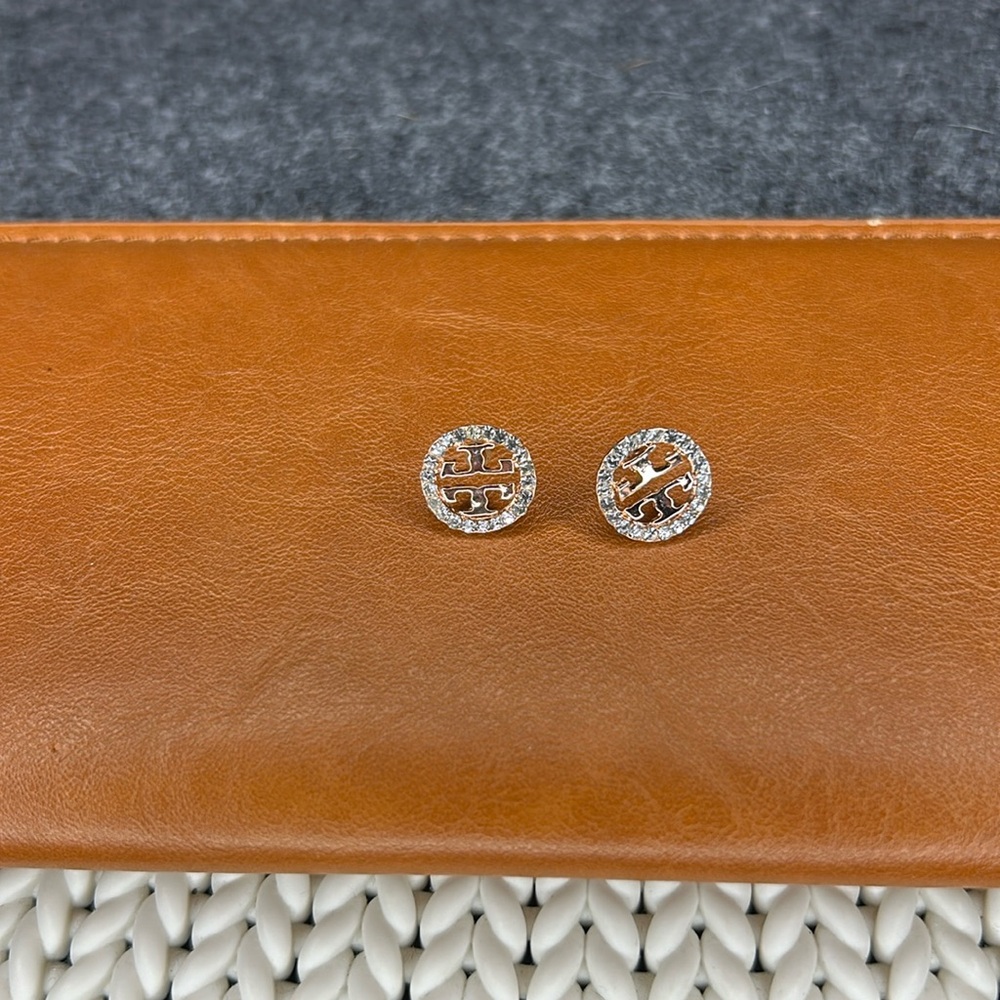 Tory Burch Circle Crystal Logo Earrings